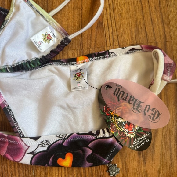 !SOLD! ED HARDY Vintage Y2K Rare White Love Life Rose String Triangle Bikini Set - Picture 13 of 15